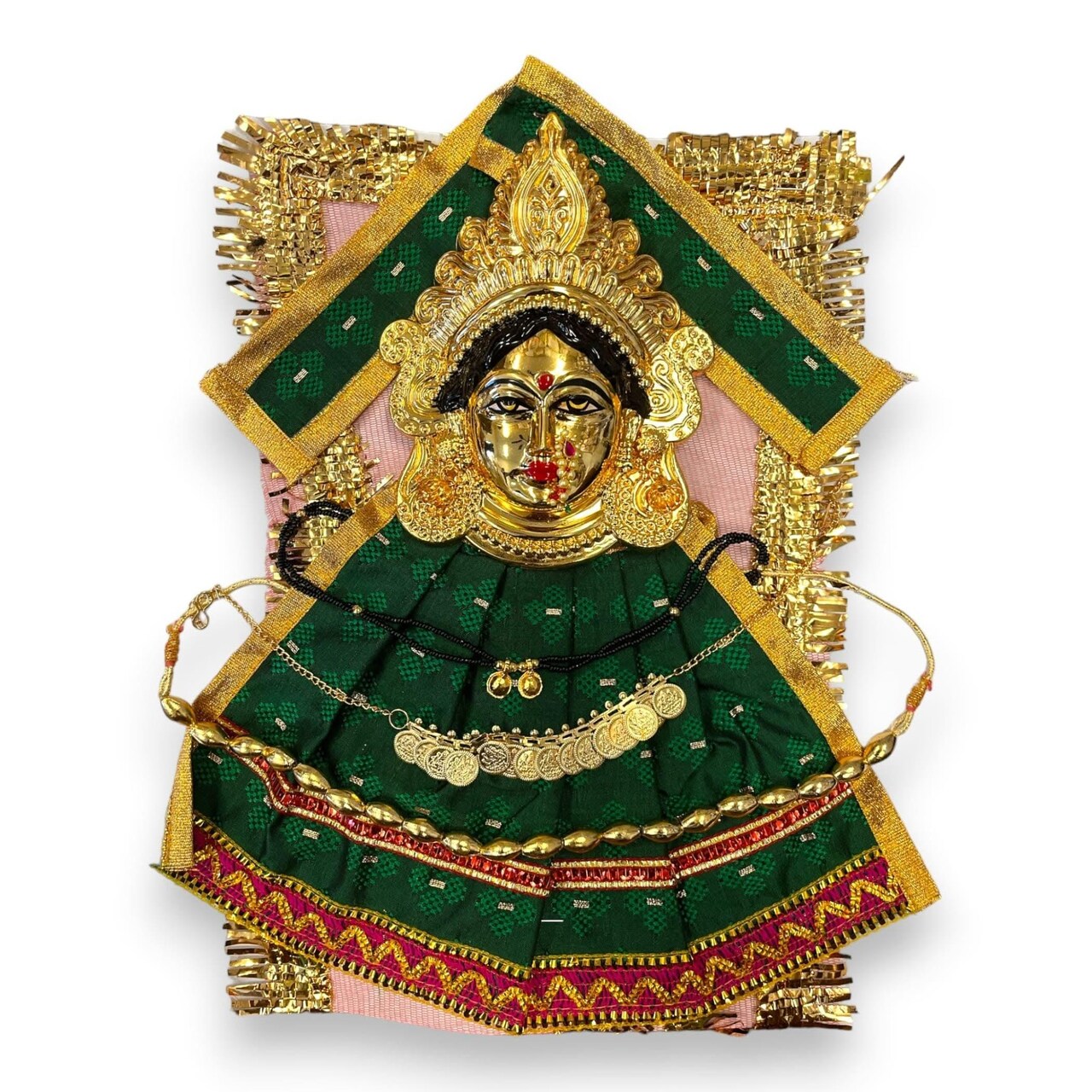 Vara Lakshmi Goddess Face Set Devi Mata Mukhota Face Idol with Dress Jewelry for Varalaxmi Vratam Navaratri Margashirsha Vratha Pooja Hindu Religious Temple Mandir - Mahalaxmi Goddess Face